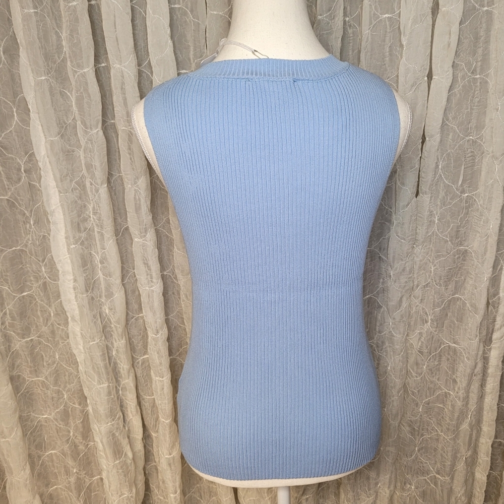 Aemi + Co Blue Round Neck Ribbed Knit Tank Top 100% Rayon - Picture 3 of 7